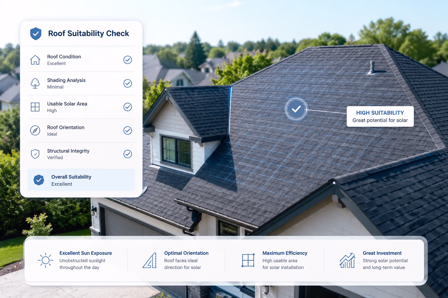 Home solar suitability checklist and roof inspection for solar panel installation