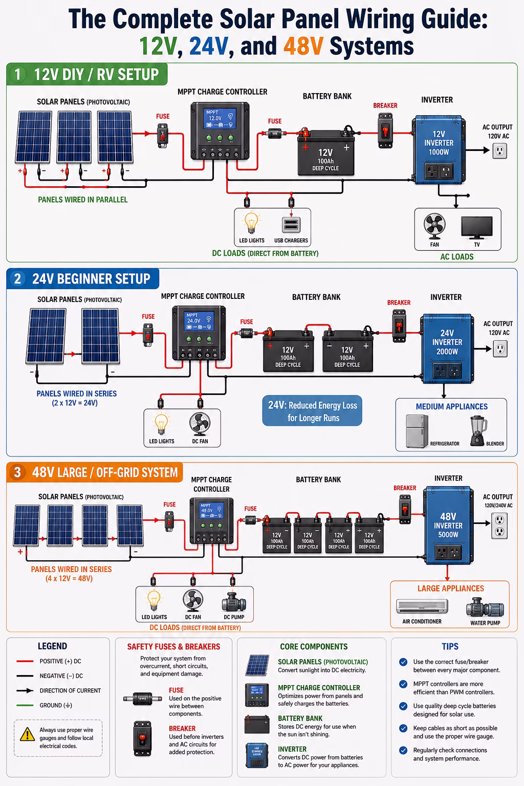 12V 24V 48V Battery Wiring Comparison