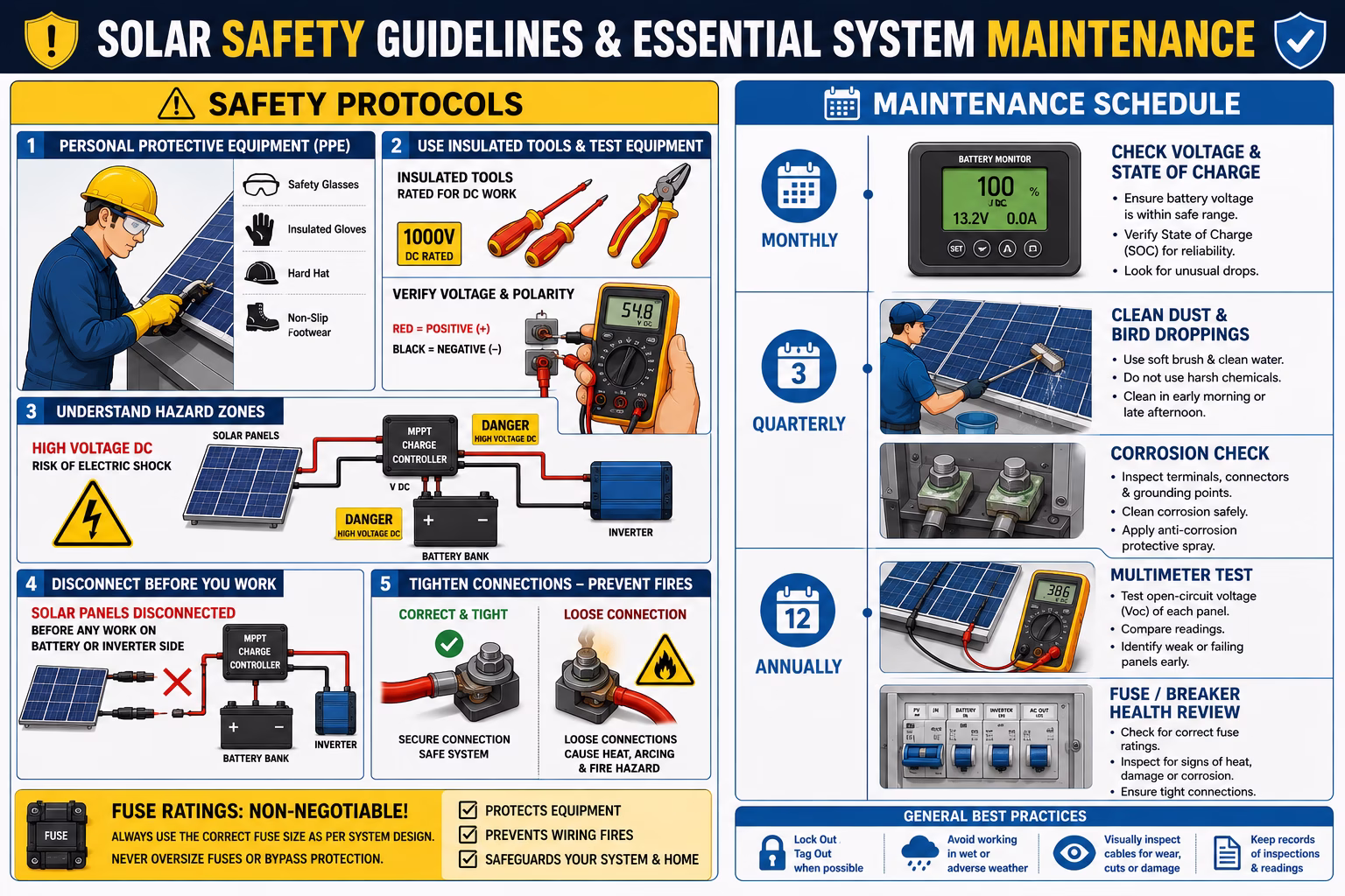Solar installation safety guide including PPE and DC hazard zones